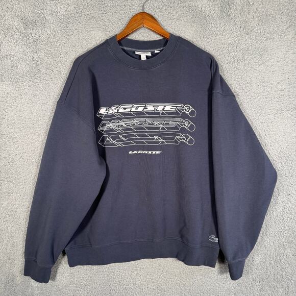 Lacoste Men's Logo Sweatshirt Loose Fit Blue White 2XL